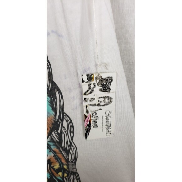 Lauren Moshi White Slub Tank Top Large Colorful Eagle Headdress Graphic Summer - Picture 3 of 8